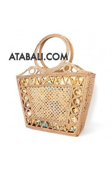 Ethnic rattan handbag balinese design square with shape